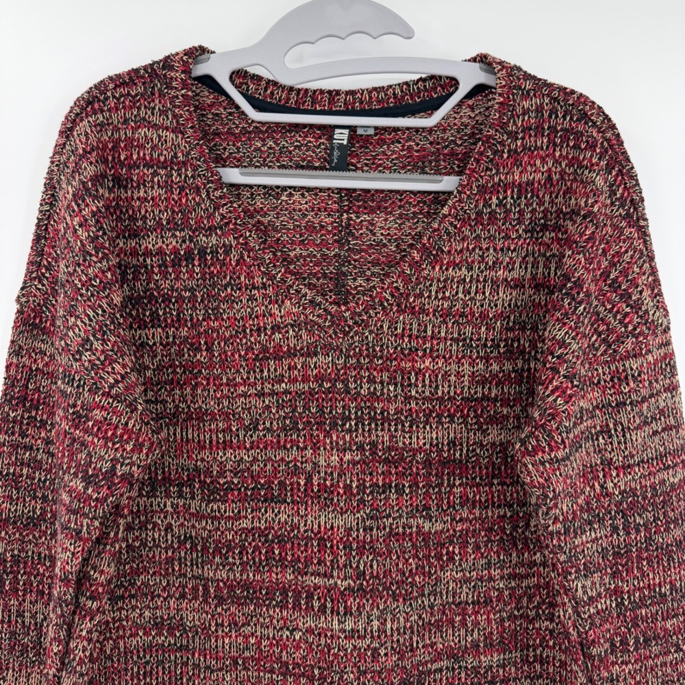 KUT from the Kloth Red Space Dye V-Neck Sweater Elbow Patches KT59901 Mens M - Picture 2 of 9